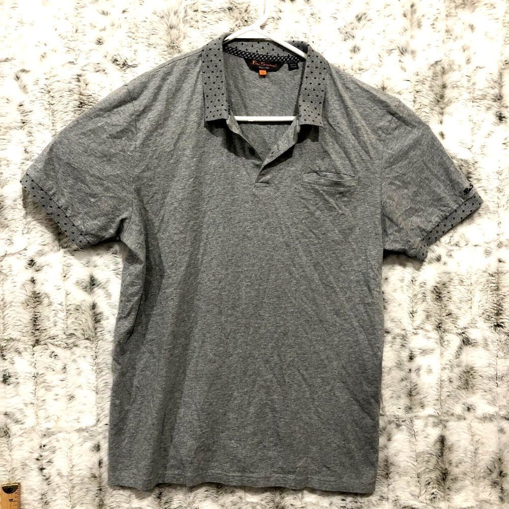 Ben Sherman Mens Large Polo Shirt Gray Cotton Short Sleeve Golf